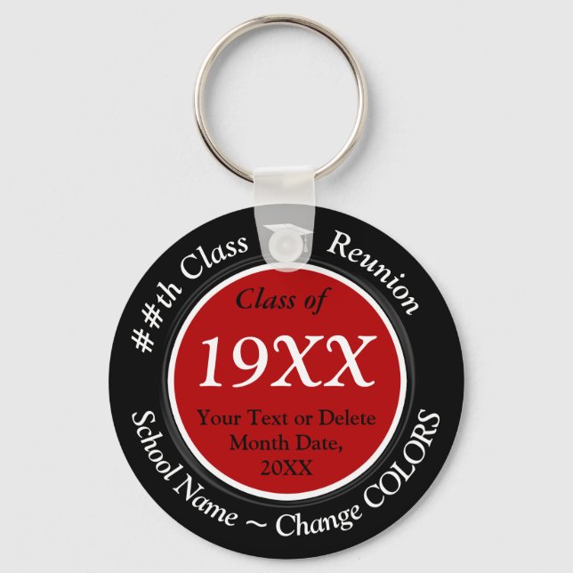 Black Red White Custom Class Reunion Gifts, Favors Key Ring (Front)