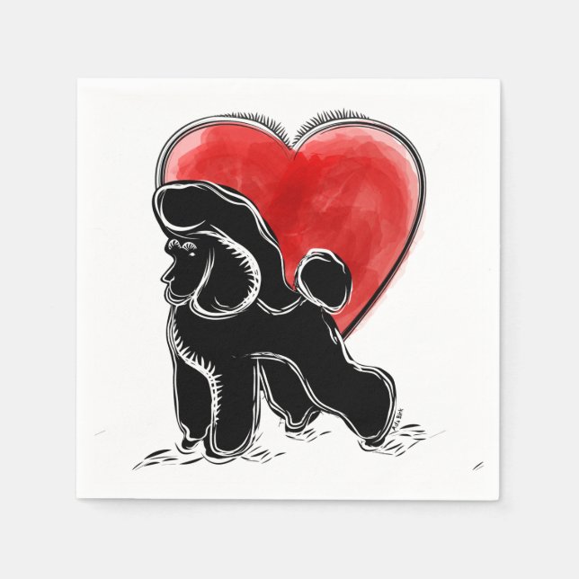 Black Red White cute Poodle Dog Napkin (Front)