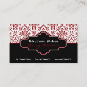 Black red white damask interiors business cards