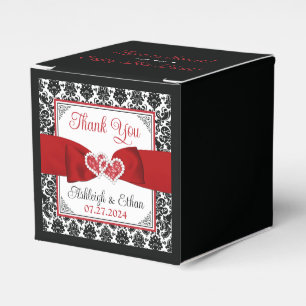 Black, Red, White Damask Love Hearts Wedding Favour Box