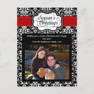 Black/Red/White Damask Season's Greeting Postcard