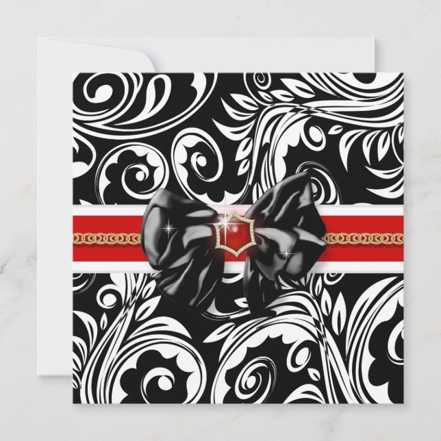 Black red white engagement wedding invitation (Front)