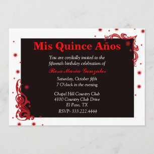 Black, Red, & White Festive Quinceañera Invitation