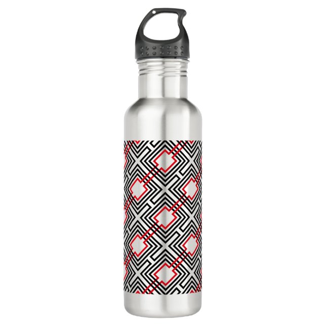 Black Red & White Geometric 710 Ml Water Bottle (Front)
