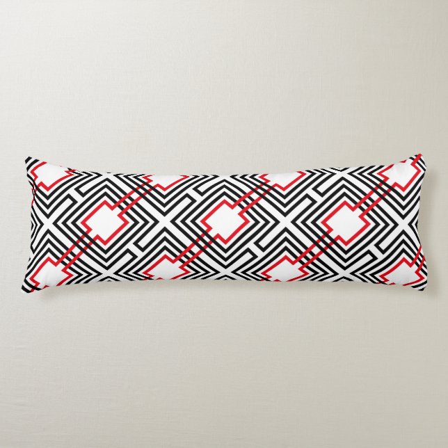 Black Red & White Geometric Body Cushion (Front)