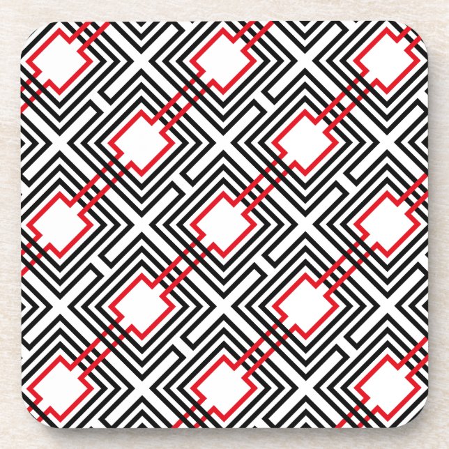Black Red & White Geometric Coaster (Front)