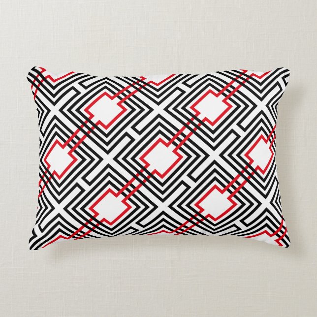 Black Red & White Geometric Decorative Cushion (Front)