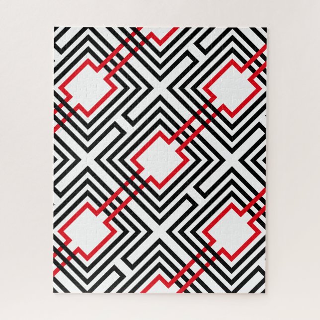 Black Red & White Geometric Jigsaw Puzzle (Vertical)