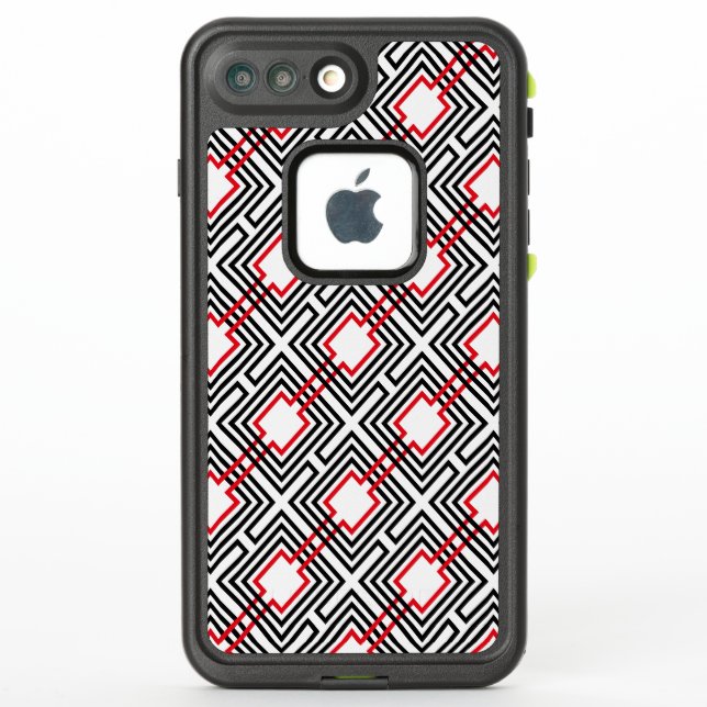 Black Red & White Geometric LifeProof iPhone Case (Back)