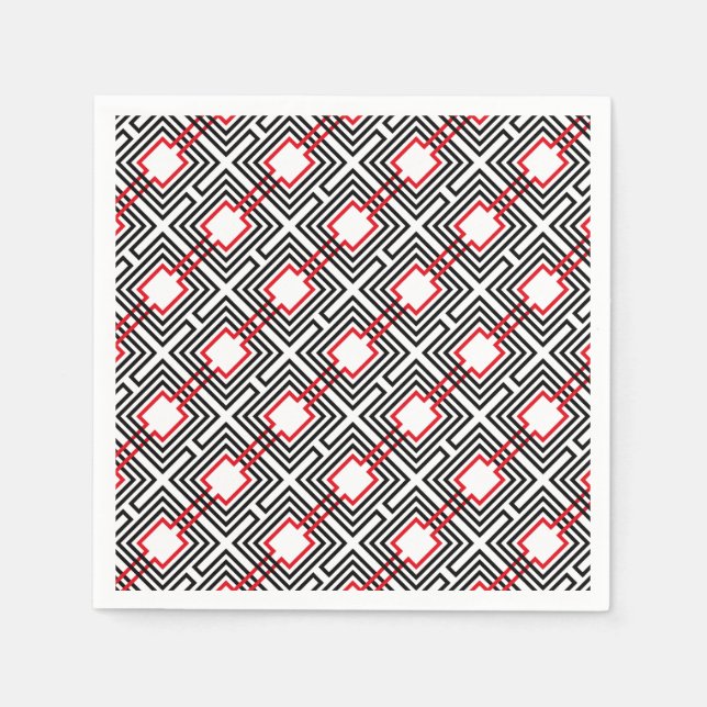 Black Red & White Geometric Napkin (Front)