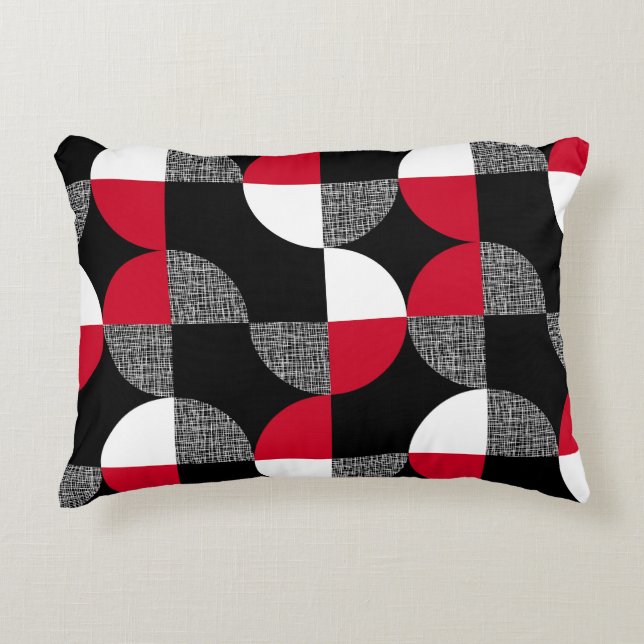 Black, red, white geometric plaid pattern. decorative cushion (Front)