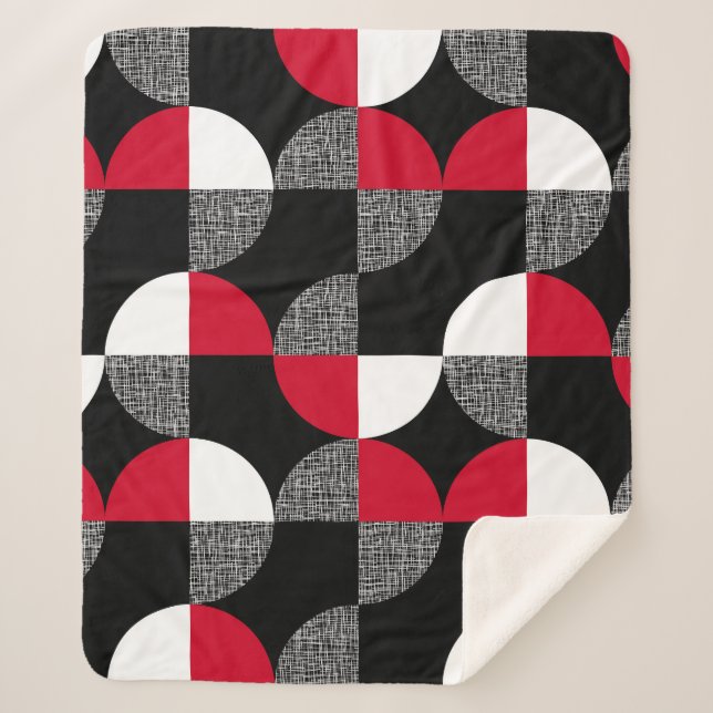 Black, red, white geometric plaid pattern. sherpa blanket (Front)