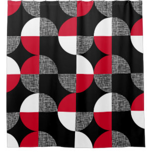 Black, red, white geometric plaid pattern. shower curtain