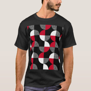 Black, red, white geometric plaid pattern. T-Shirt