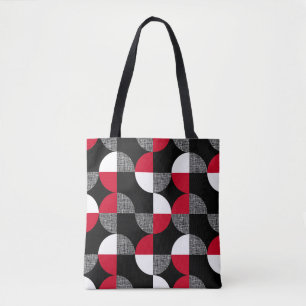 Black, red, white geometric plaid pattern. tote bag