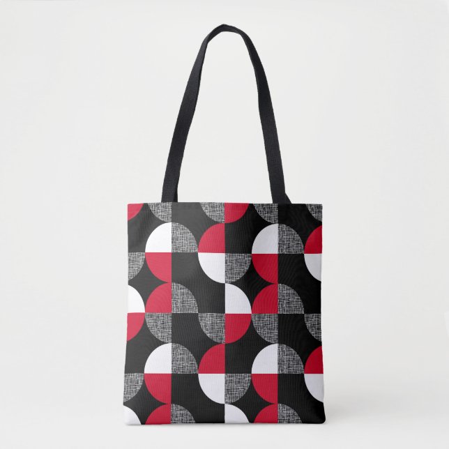 Black, red, white geometric plaid pattern. tote bag (Front)