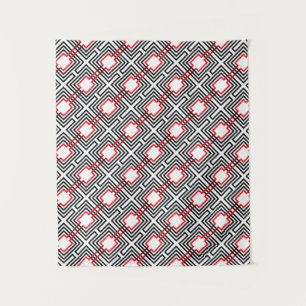 Black Red & White Geometric Tapestry