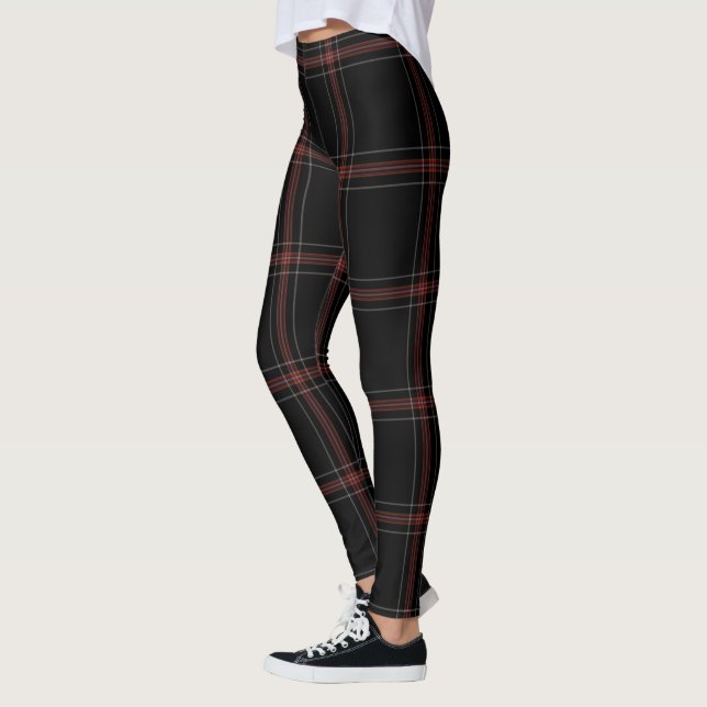 Black Red White Giant Tartan Plaid Leggings (Left)