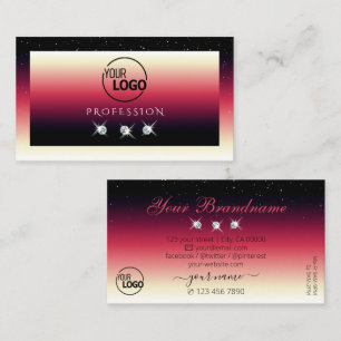 Black Red White Gradient Sparkle Diamonds Add Logo Business Card