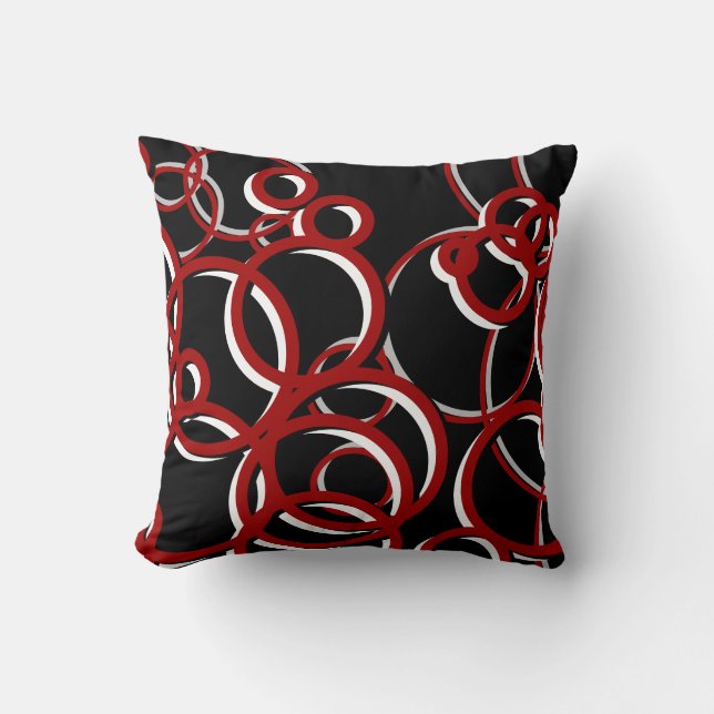 Black Red White & Grey Modern Geometric Circles Cushion (Front)