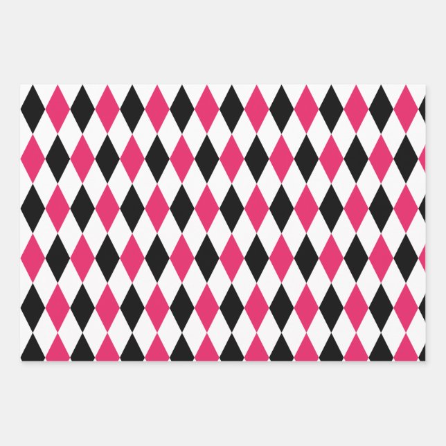 Black Red White Harlequin Diamond print Geometric Wrapping Paper Sheet (Front)