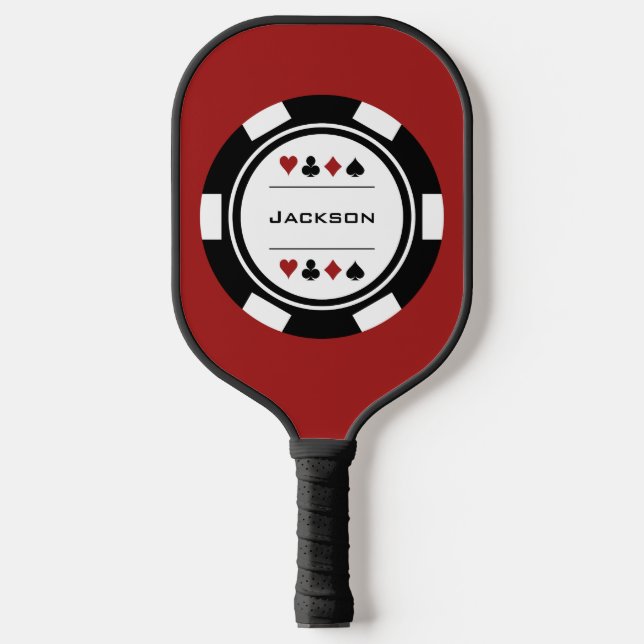 Black Red White Las Vegas Casino Poker Chip Pickleball Paddle (Front)