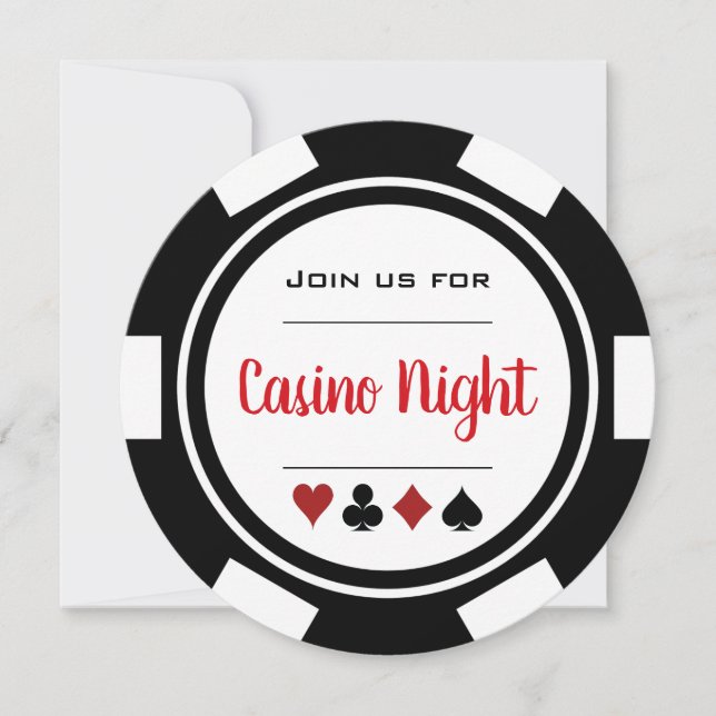 Black Red White Poker Chip Casino Night Invitation (Front)
