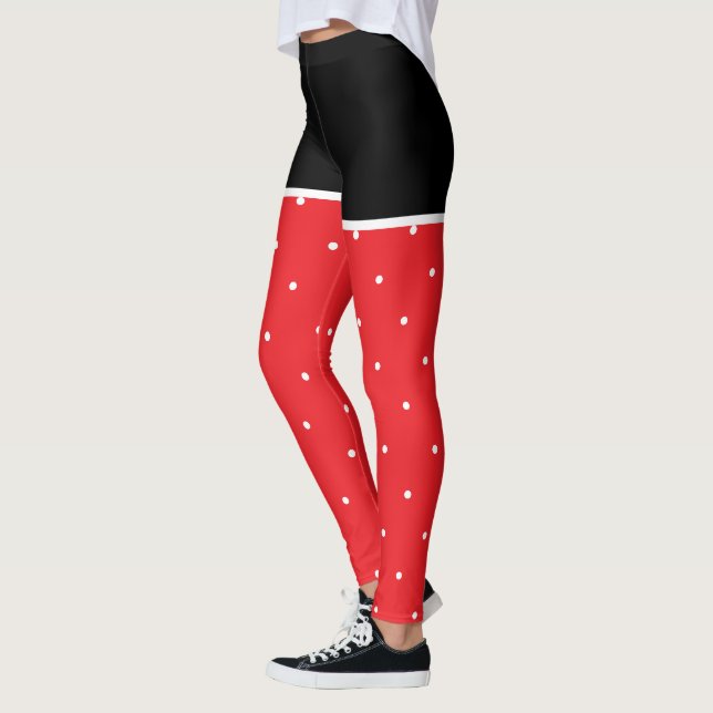 Black Red White Polka Dots Leggings (Left)