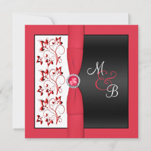 Black, Red & White Square Monogrammed Invitation