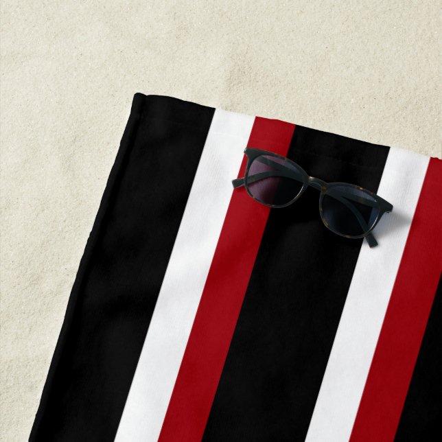 Black Red White Striped Beach Towel (In Situ)