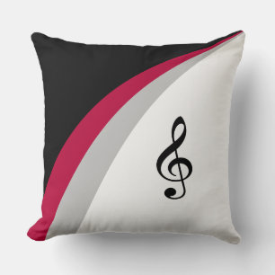 Black, Red White Wavy Lines & Musical Treble Clef Cushion