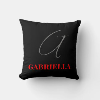 Black Red White Your Name Initial Monogram Cushion