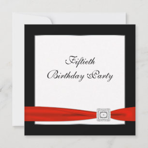 Black Red Womans 50th Birthday Party Invitation