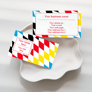 Black Red Yellow and Blue Bavarian Diamond Pattern Business Card