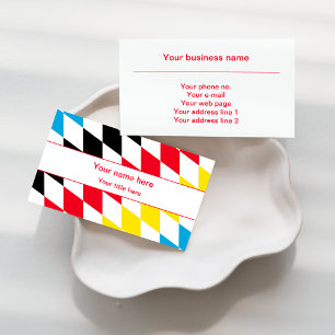 Black Red Yellow and Blue Bavarian Diamond Pattern Business Card