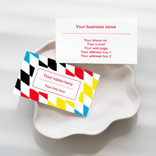 Black Red Yellow and Blue Bavarian Diamond Pattern Business Card