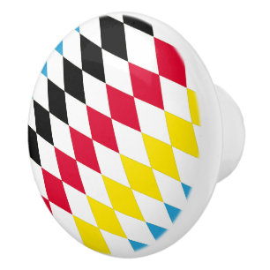 Black Red Yellow Blue Bavaria Diamond Flag Pattern Ceramic Knob