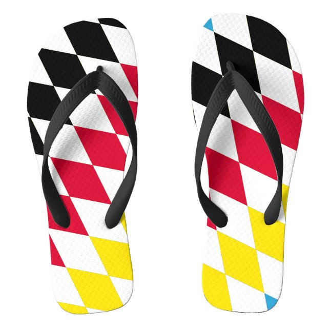 Black Red Yellow Blue Bavaria Diamond Flag Pattern Flip Flops (Footbed)