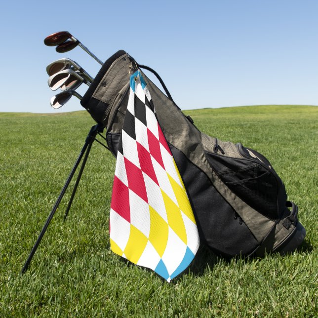 Black Red Yellow Blue Bavaria Diamond Flag Pattern Golf Towel (Green)