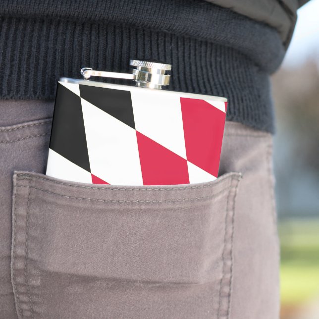 Black Red Yellow Blue Bavaria Diamond Flag Pattern Hip Flask (In Situ)