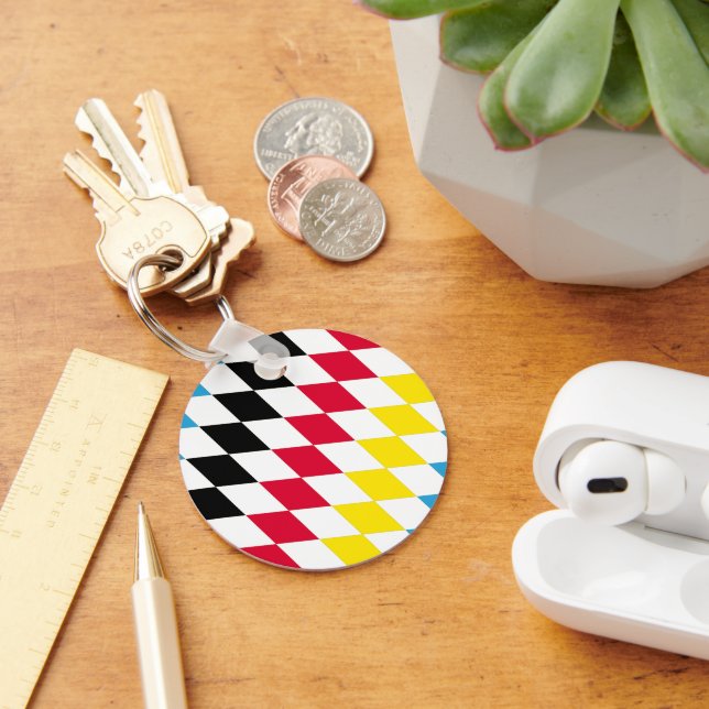 Black Red Yellow Blue Bavaria Diamond Flag Pattern Key Ring (Desk)