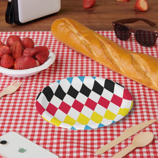 Black Red Yellow Blue Bavaria Diamond Flag Pattern Paper Plate (Picnic)