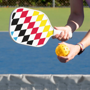 Black Red Yellow Blue Bavaria Diamond Flag Pattern Pickleball Paddle