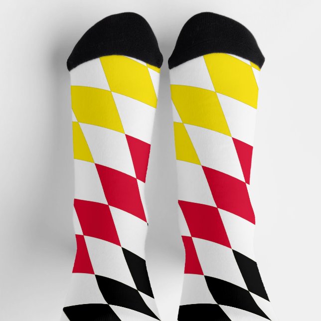 Black Red Yellow Blue Bavaria Diamond Flag Pattern Socks (Top)