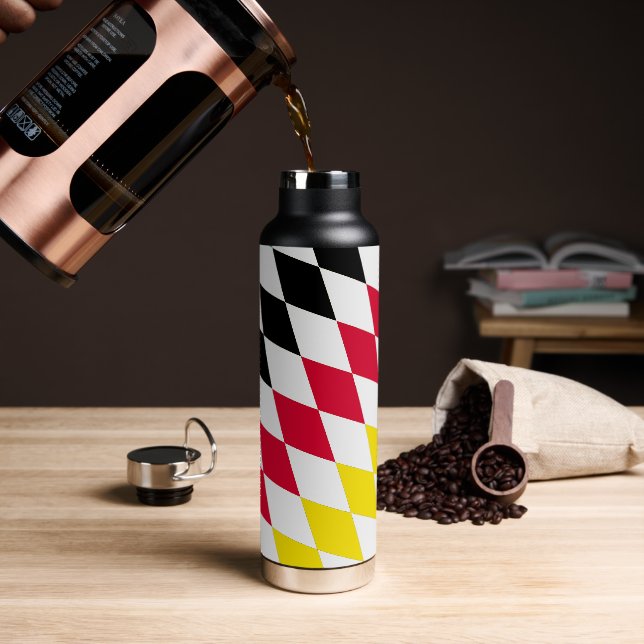 Black Red Yellow Blue Bavaria Diamond Flag Pattern Water Bottle (Coffee)