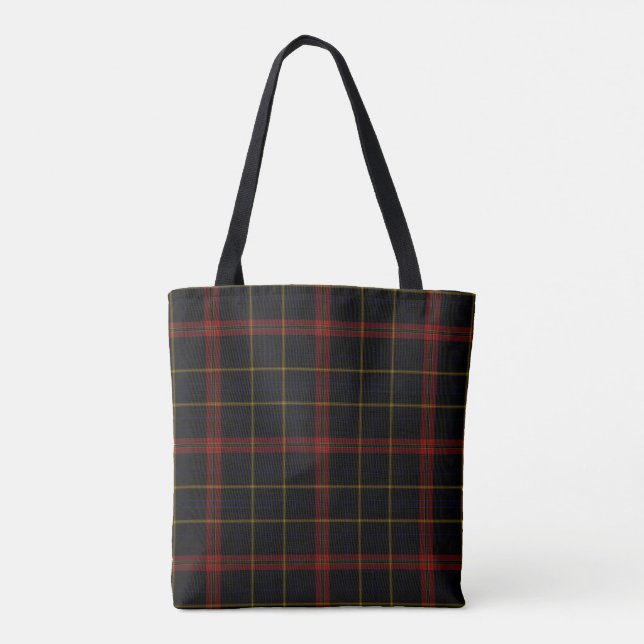 Black Red Yellow Gold Tartan Plaid Tote Bag (Back)