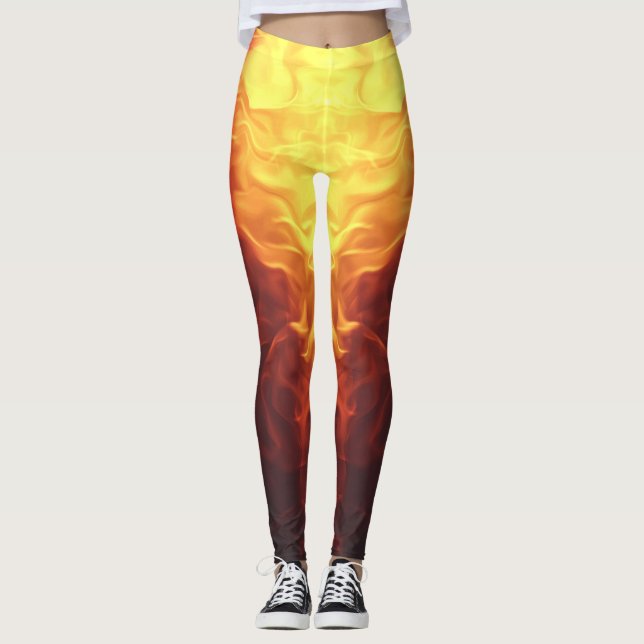 Black Red Yellow Ombre Flames Leggings (Front)