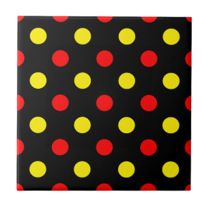 Black  Red Yellow Polka Dots Design  Tile