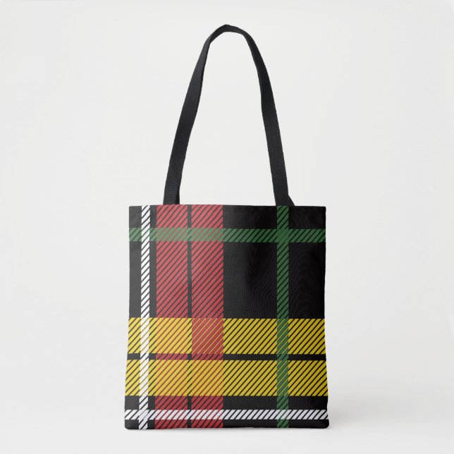 Black Red Yellow White Plaid Tartan Buffalo Print Tote Bag (Front)