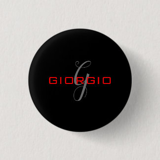 Black Red Your Name Initial Monogram Modern 3 Cm Round Badge